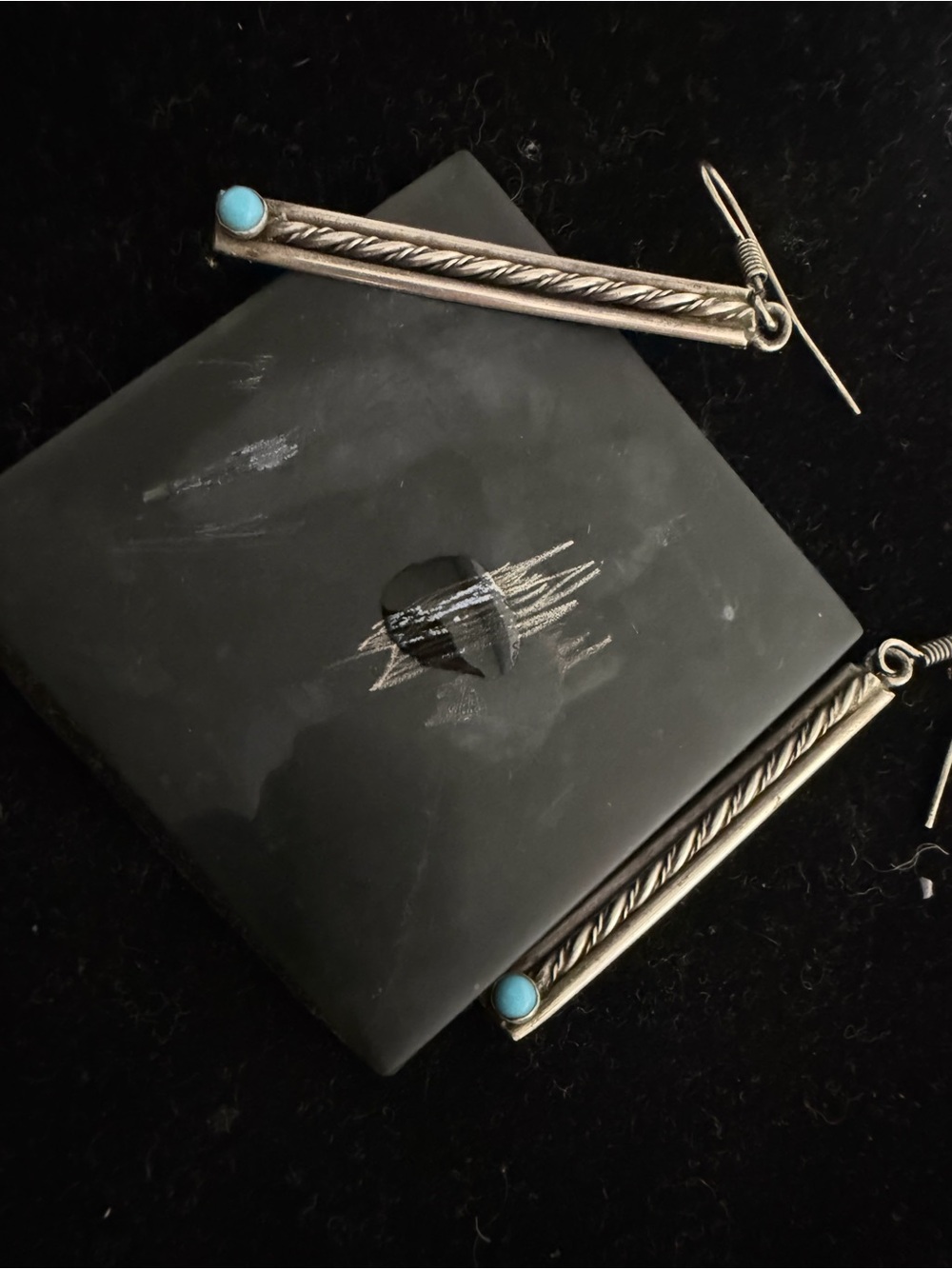 925 Sterling silver Bar Earrings with Turquoise Accent - Picture 4 of 6